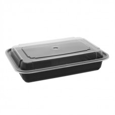 28 oz plastic cont. rectangle combo BLACK microwaveable (150) CODE# COMRE28B