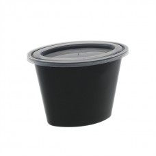 6 oz oval black portion cup with lid (500) CODE# PCUOV6B