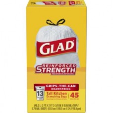 13 GALLON GLAD WHITE DRAWSTRING 6/45 CODE# GBG13GLAD